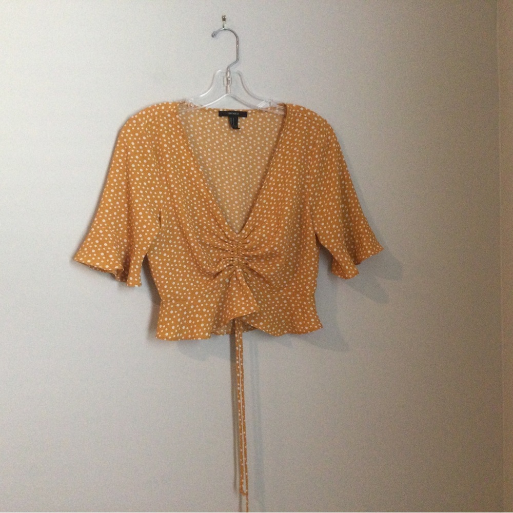 Yellow Polka-dot V-neck Top
